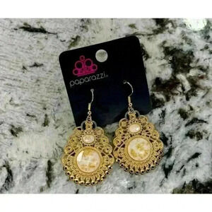 Paparazzi Earring Welcoming Whimsy Gold and White